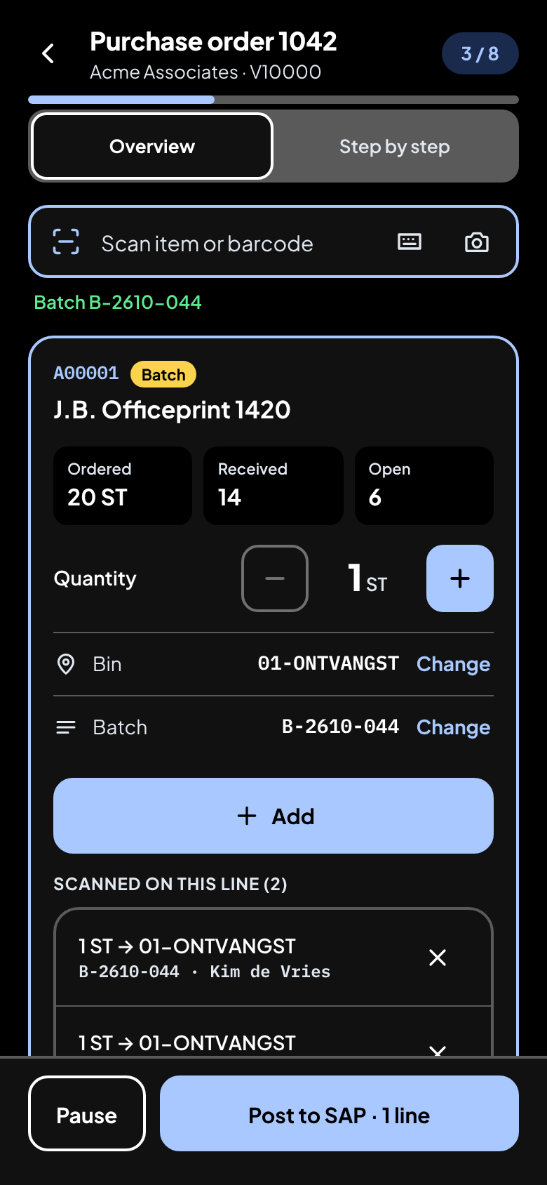 The same receiving screen in high contrast
