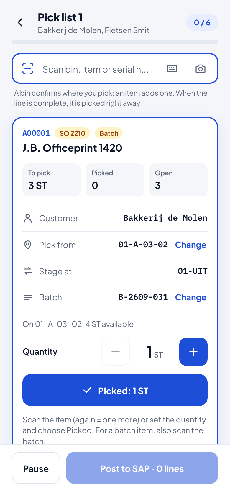 Pick list from SAP Business One in walking order